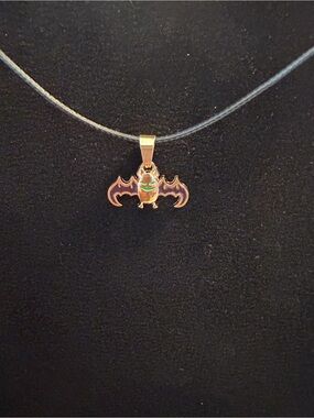 🎃New🎃Gold Bat Pendant Necklace with Green Accent